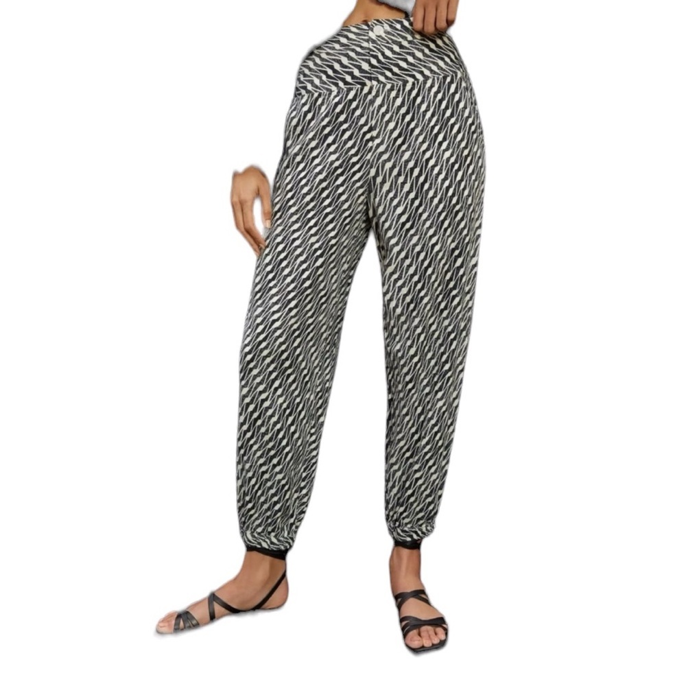 ANTHRO LINEN BLACK WHITE PRINT VISCOSE COMFY JOGGERS PANTS 2